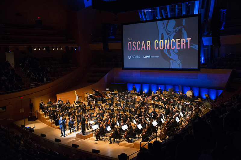 Michael Giacchino with conductor Thomas Wilkins and the Los Angeles Philharmonic.